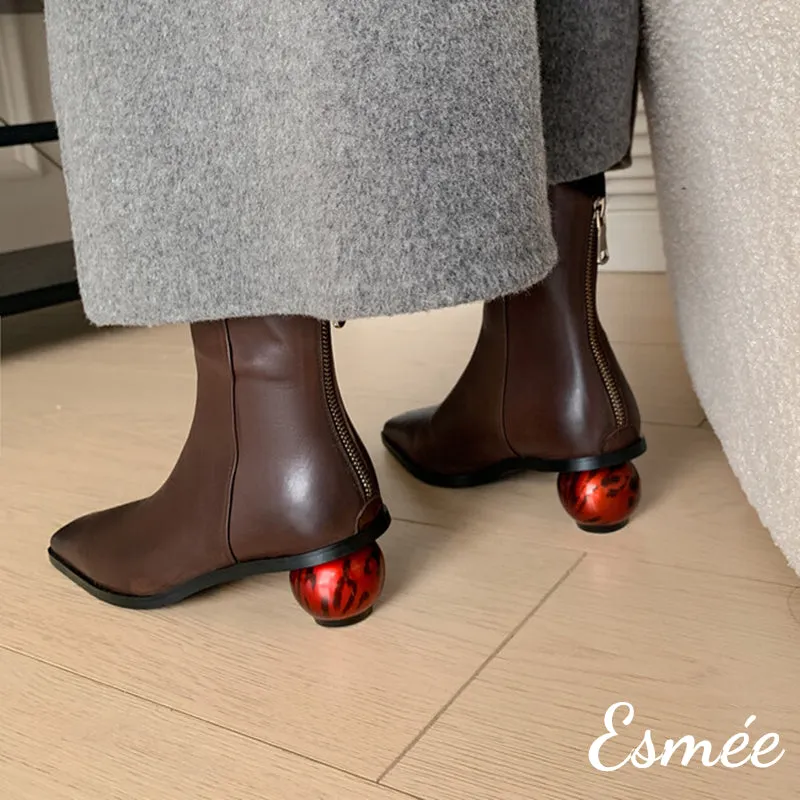 Leather Riding Boots with Red Sphere Heels