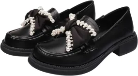 Loafers for Women Women's Pearl Beaded Leather Flat Shoes Casual Comfort Footwear