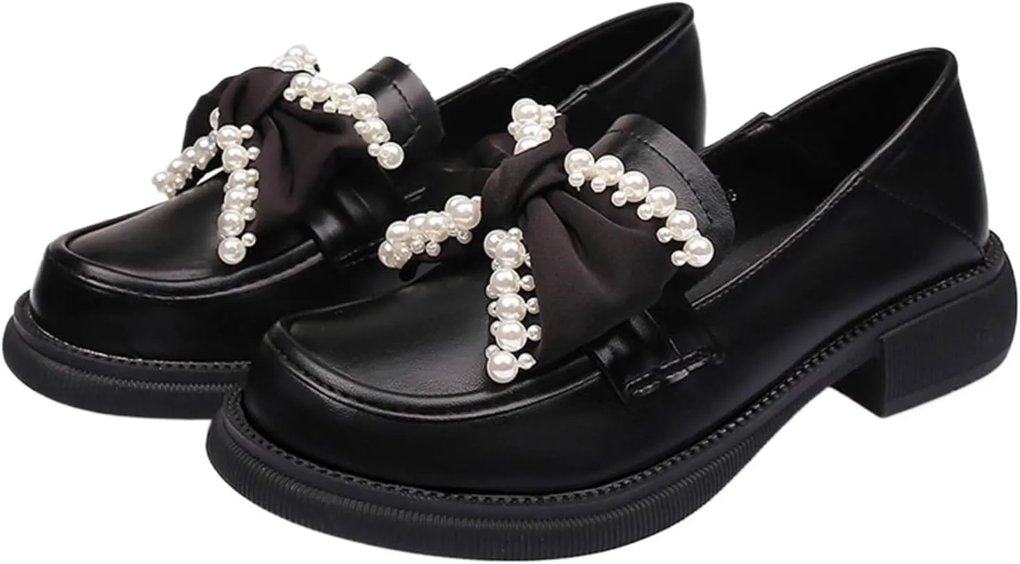 Loafers for Women Women's Pearl Beaded Leather Flat Shoes Casual Comfort Footwear