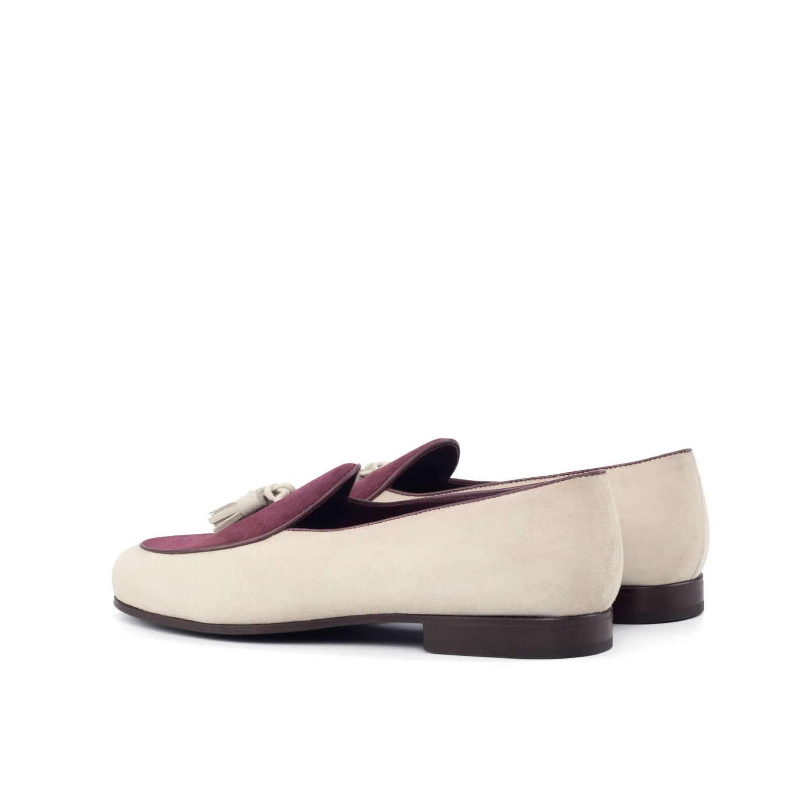 Men's Belgian Leather Slippers Wide Plus Size White Burgundy 4530