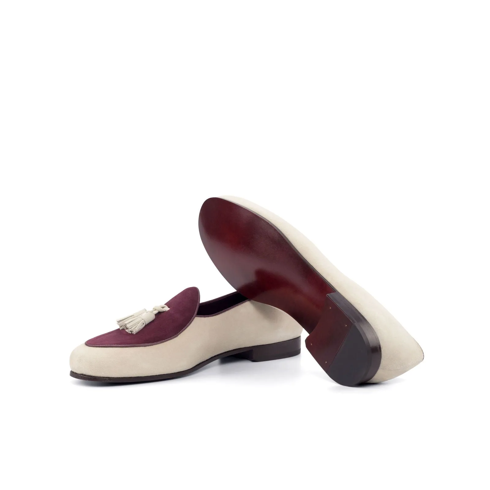 Men's Belgian Leather Slippers Wide Plus Size White Burgundy 4530