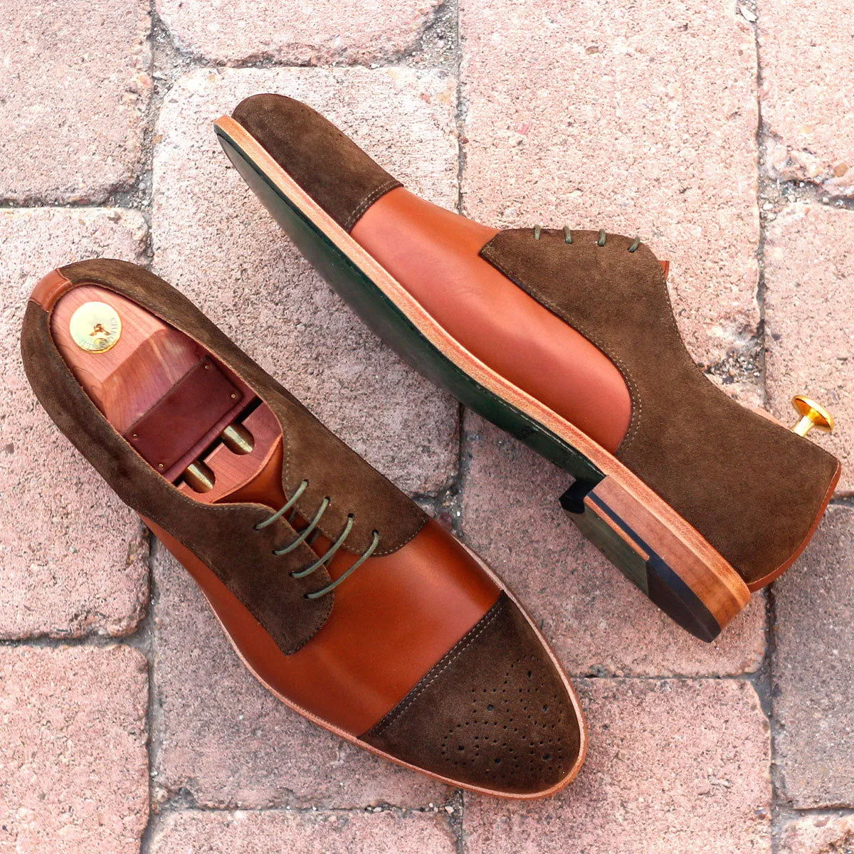 Men's Derby Leather Shoes Wide Plus Size Brown Green 1604
