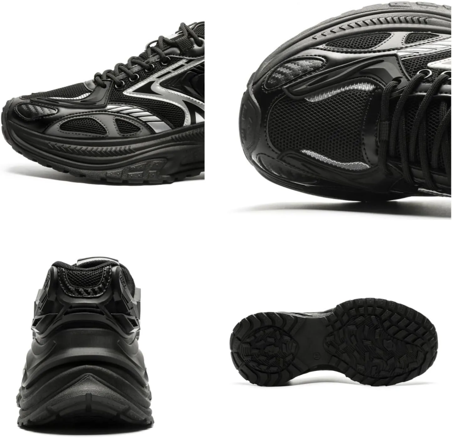 Men's Fashion Breathable Mesh Leather Lace Up Chunky Platform Sneakers Casual Non Slip Round Toe Driving Walking Tennis Running Dad Sneakers