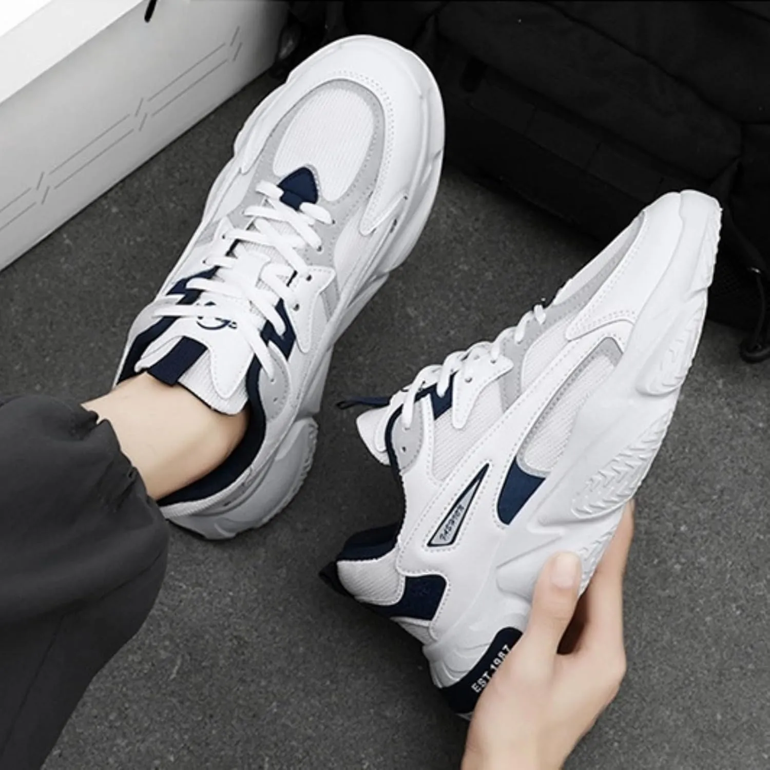 Men's Fashion Breathable Mesh Platform Lace Up Sneakers Lightweight Non Slip Height Increase Dad for Walking Driving Travel Shoes