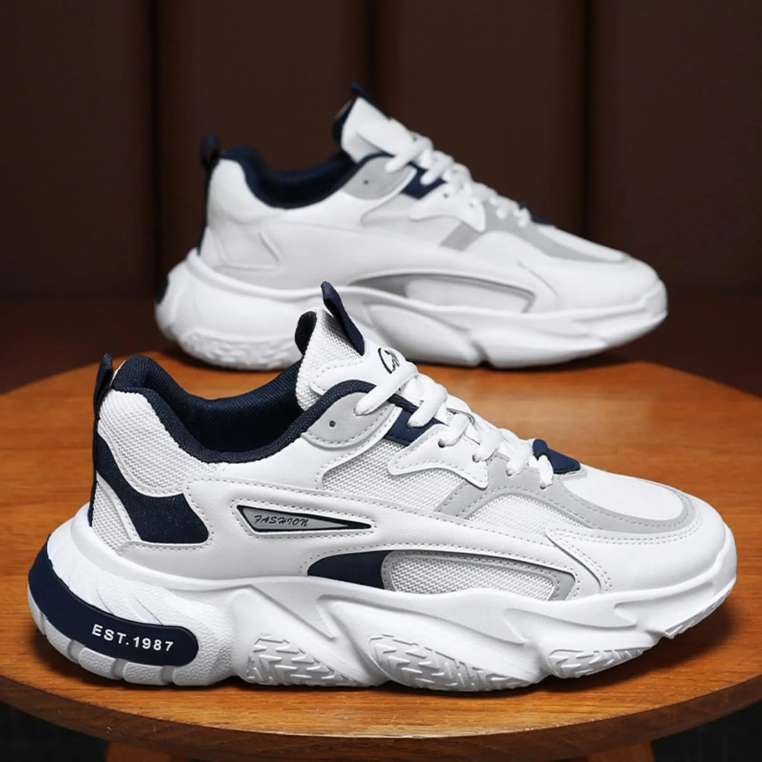 Men's Fashion Breathable Mesh Platform Lace Up Sneakers Lightweight Non Slip Height Increase Dad for Walking Driving Travel Shoes