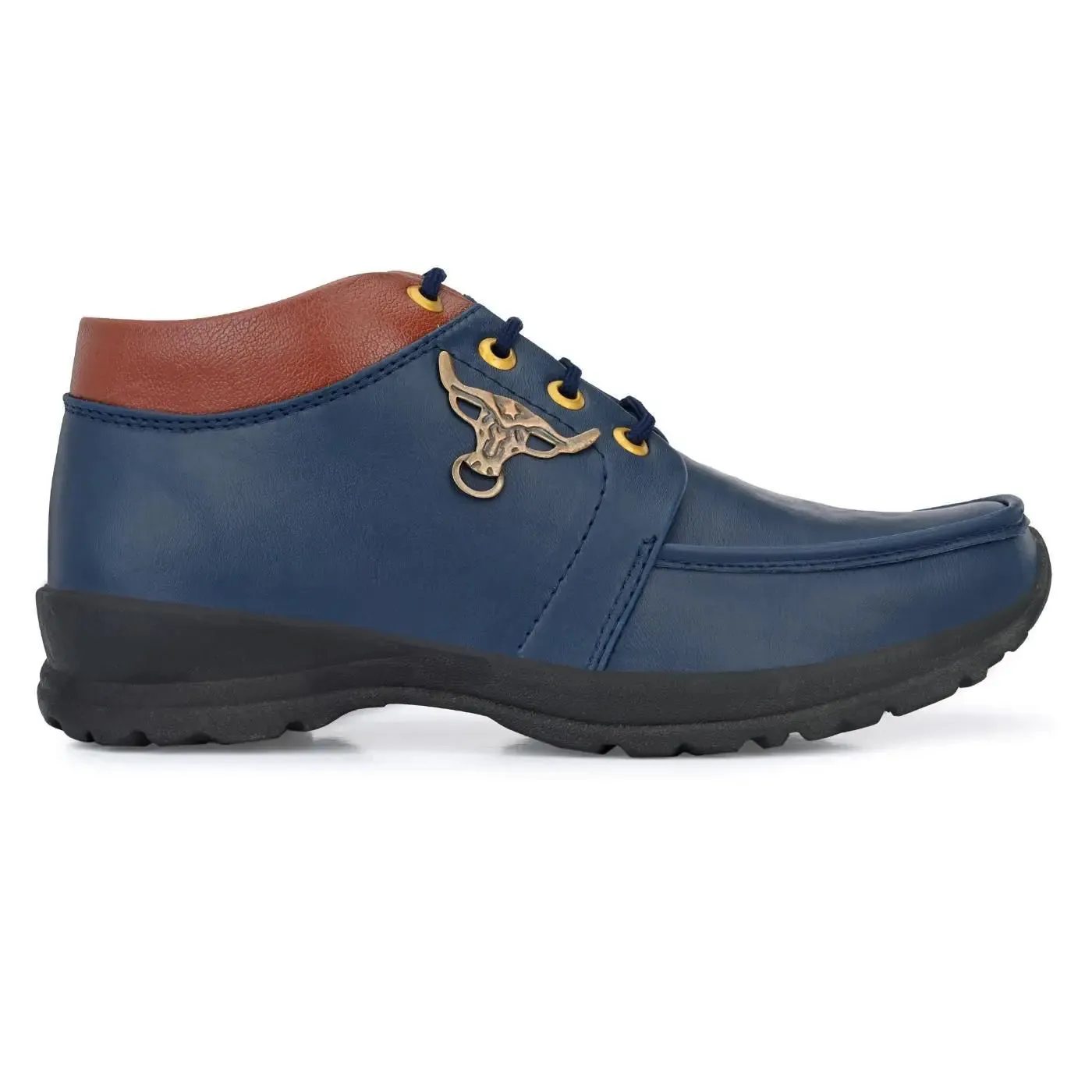 Men's Synthetic Leather Lace Up Boot Slide Leather Shoes Blue