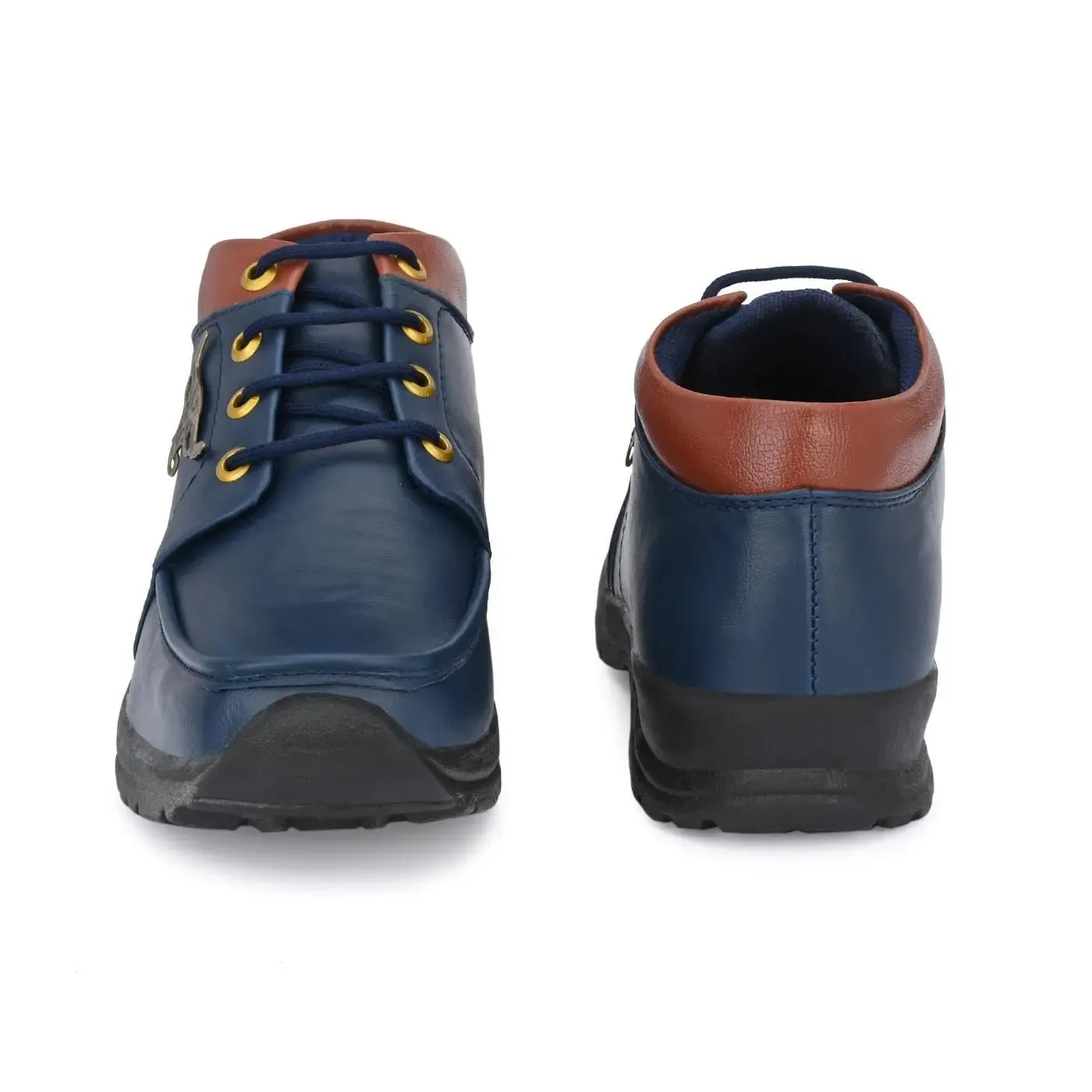 Men's Synthetic Leather Lace Up Boot Slide Leather Shoes Blue