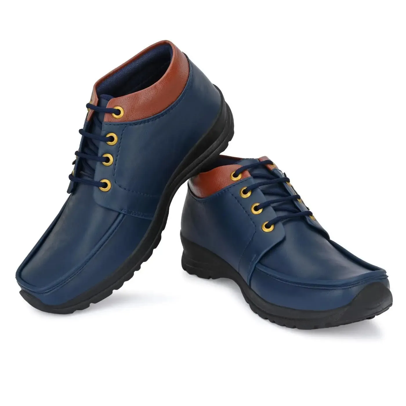 Men's Synthetic Leather Lace Up Boot Slide Leather Shoes Blue