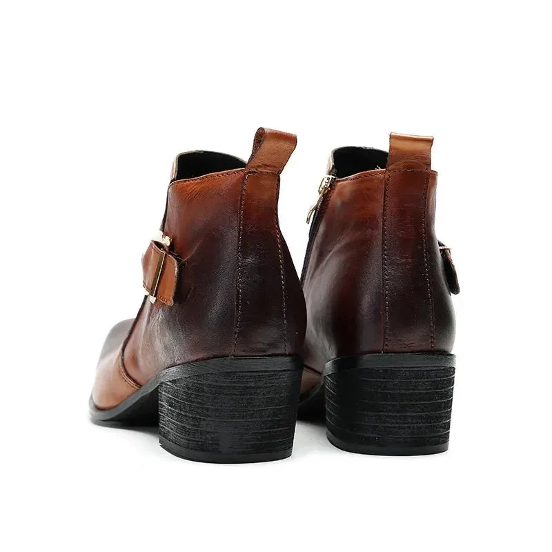 Metal Buckle Ankle Boots