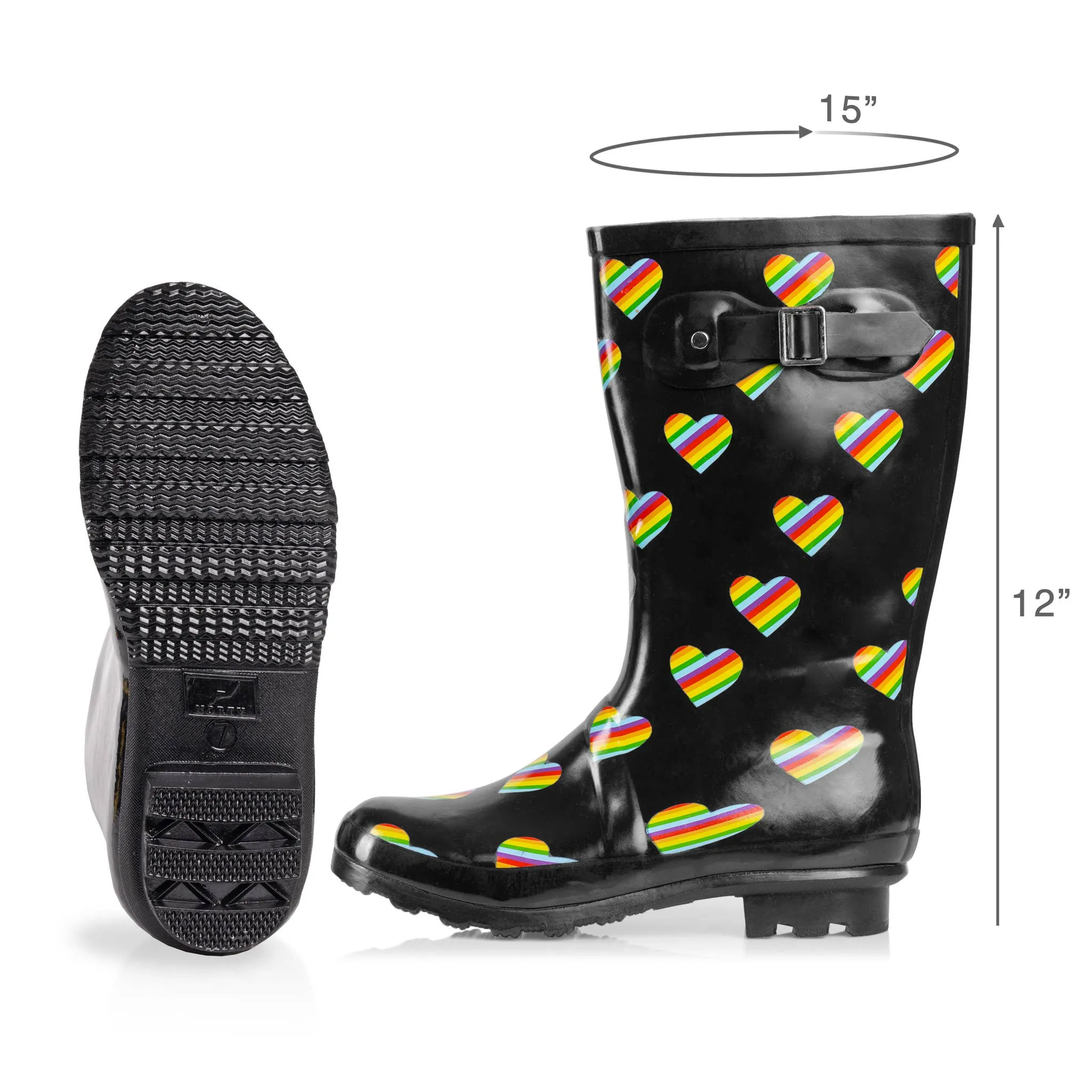 NORTY Womens 6-11 Rainbow Heart 11 Rain Boots 16812
