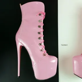Pink Patent Military Style Ankle Boots