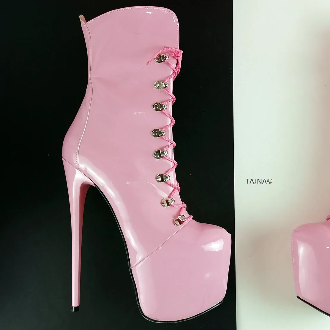 Pink Patent Military Style Ankle Boots