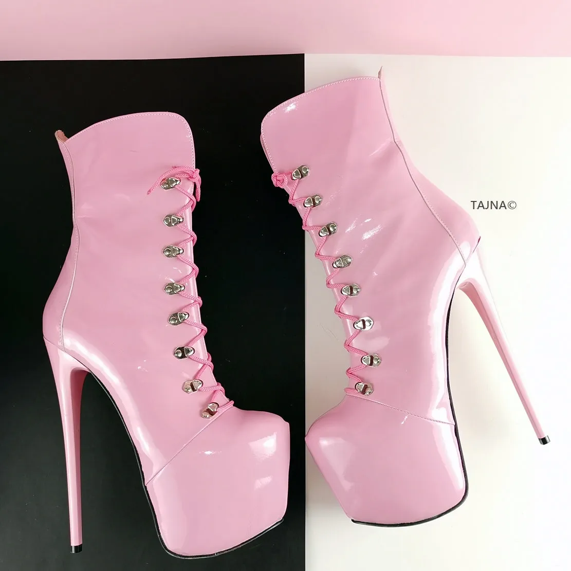 Pink Patent Military Style Ankle Boots