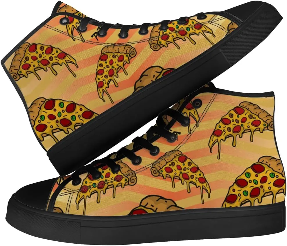 Pizza Shoes for Men Women Funny Food High Top Canvas Sneakers Lace Up Casual Walking Shoes Gifts for Dad Mom
