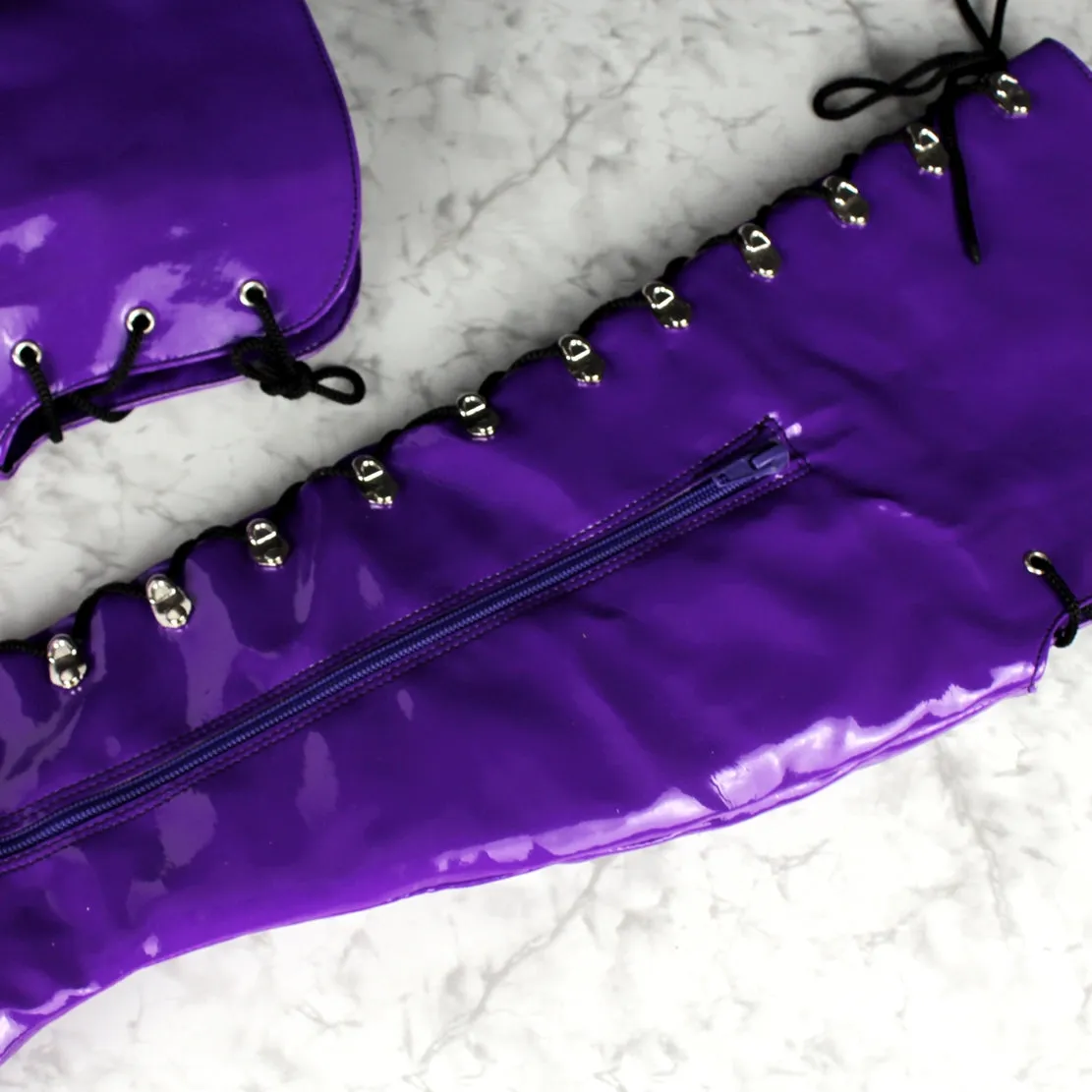 Purple Gloss Patent Military Style Lace Up Boots