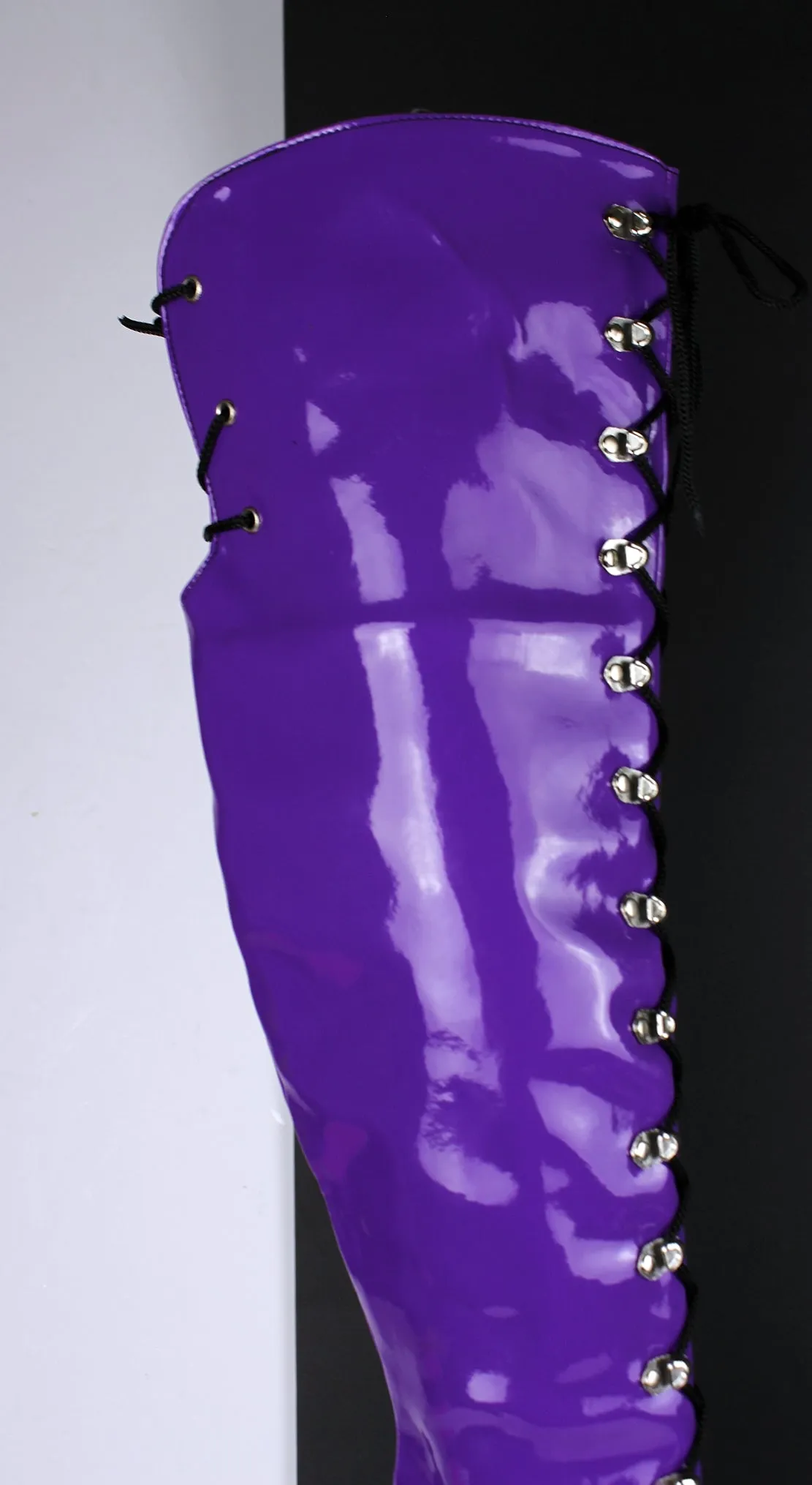 Purple Gloss Patent Military Style Lace Up Boots