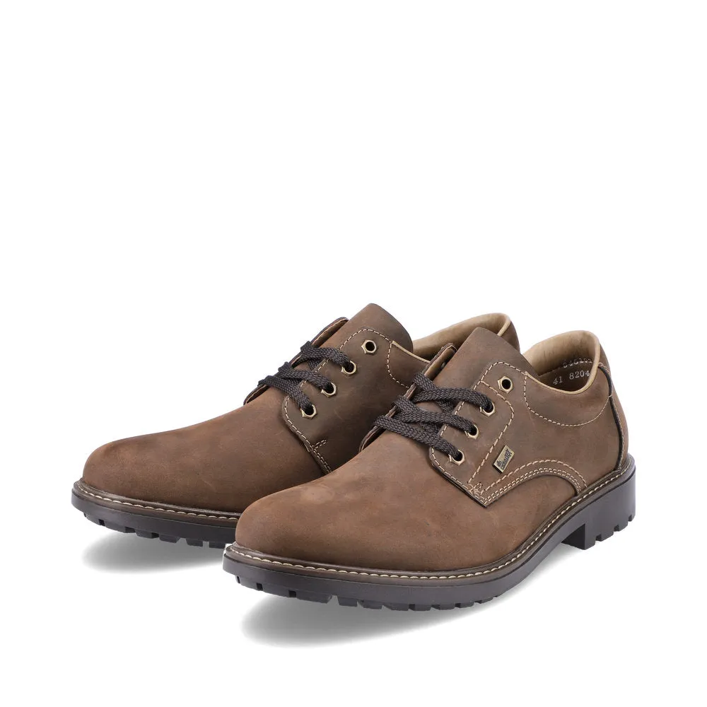 Rieker B4610-22 Mens Brown Wax Leather Water Resistant Lace Up Shoes