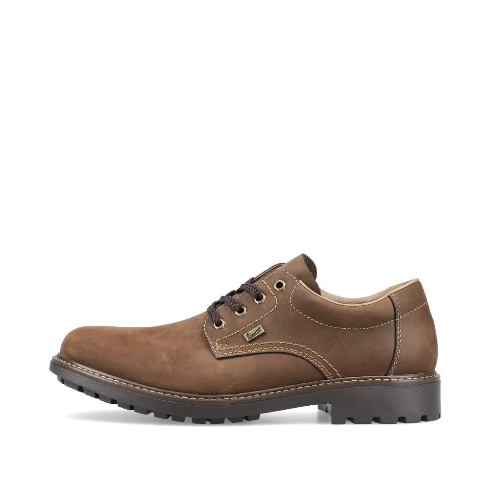 Rieker B4610-22 Mens Brown Wax Leather Water Resistant Lace Up Shoes