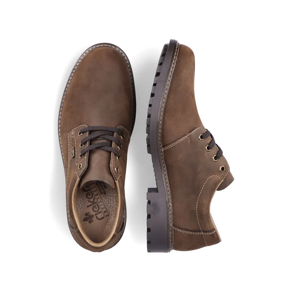 Rieker B4610-22 Mens Brown Wax Leather Water Resistant Lace Up Shoes