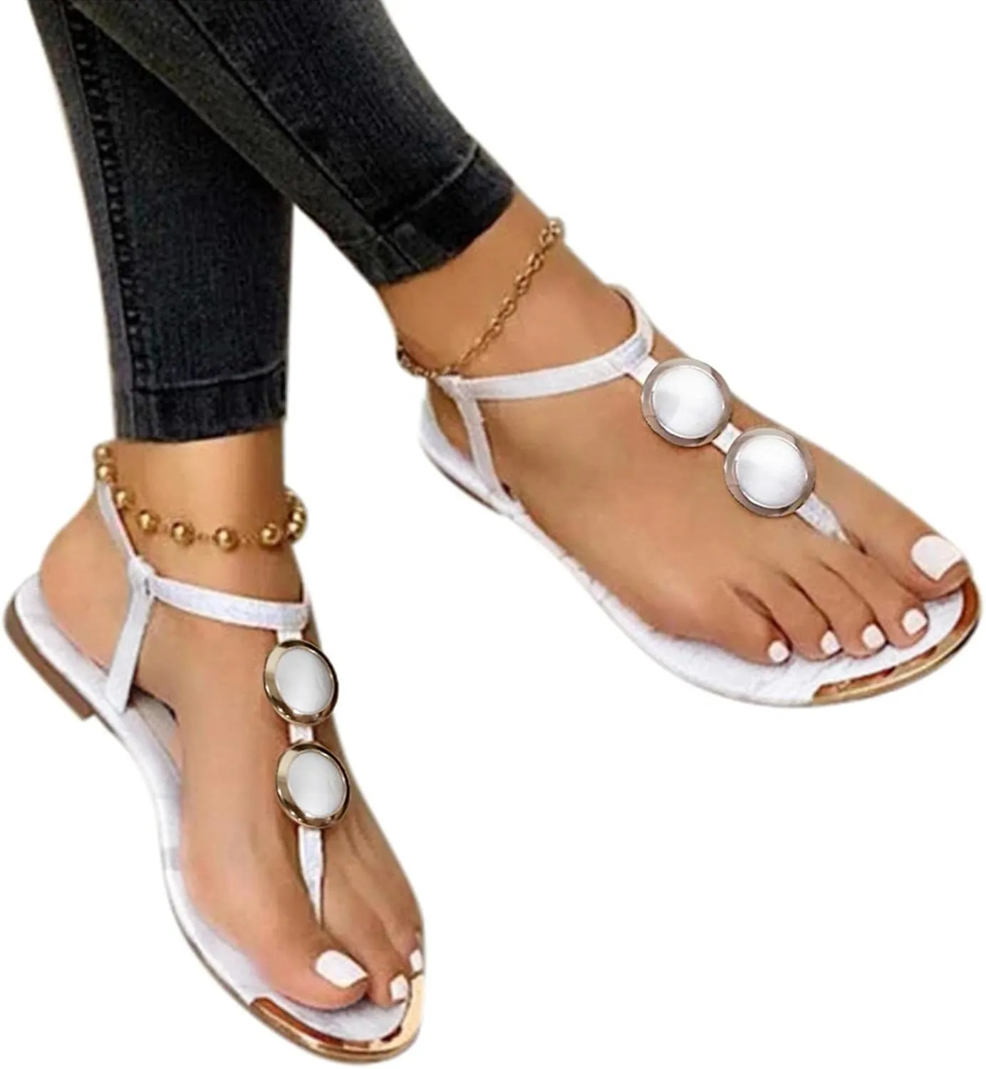 Sandals for Women Orthotic Arch Support Lightweight Yoga Mat Thong Flat Soft Bottom Flip Flops Breathable Slippers Slides Clip Quick Drying Cushion Shoes for arch field Ring Leather G99-White