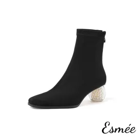 Suede Ankle Boots with Round Pearl Heels