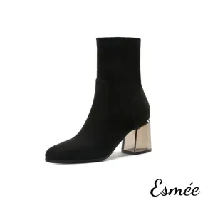 Suede Ankle Boots with Transparent Heels