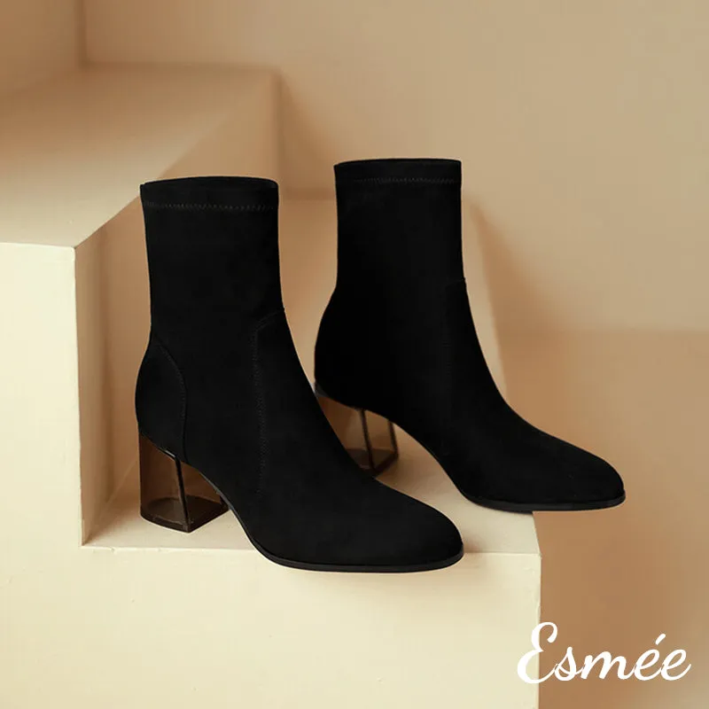 Suede Ankle Boots with Transparent Heels
