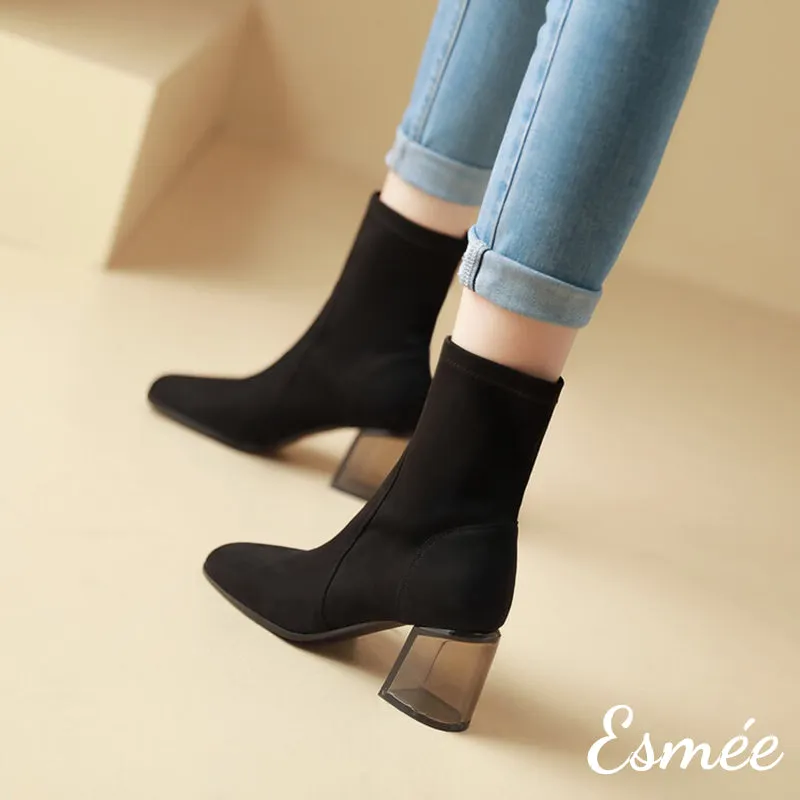 Suede Ankle Boots with Transparent Heels
