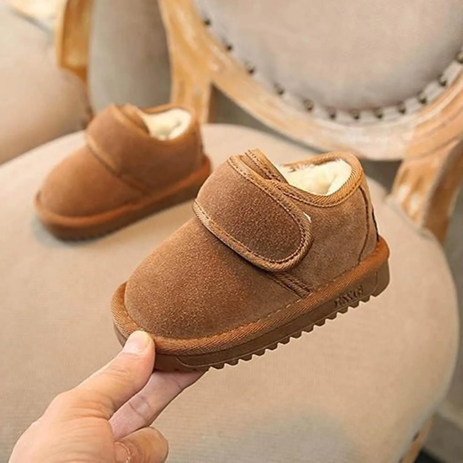 Toddler Suede Snow Boots for Boys Girl Faux Fur Lined Anti-Slip Ankle Winter Boots Plush Lined Slip On Shoes