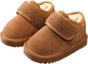 Toddler Suede Snow Boots for Boys Girl Faux Fur Lined Anti-Slip Ankle Winter Boots Plush Lined Slip On Shoes
