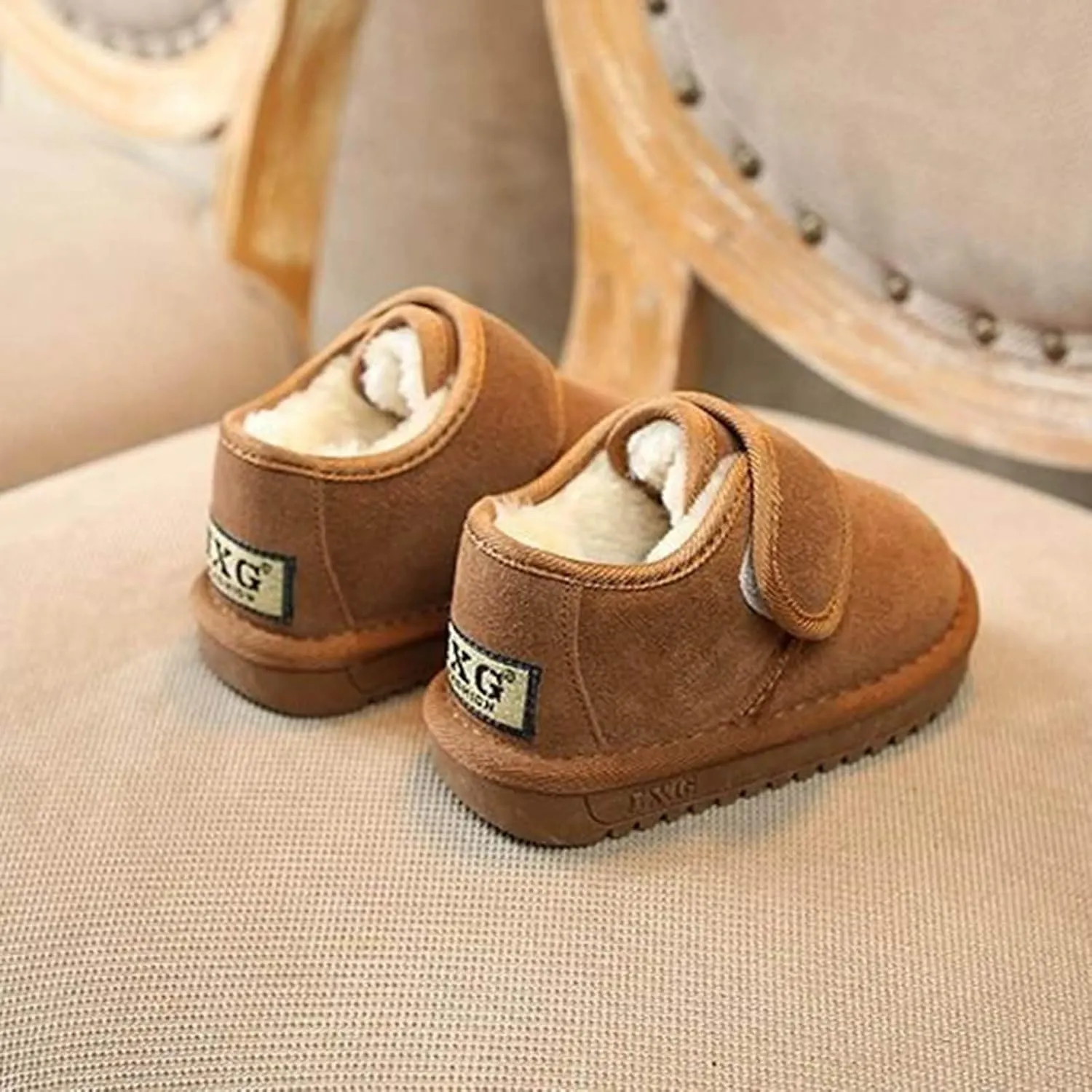 Toddler Suede Snow Boots for Boys Girl Faux Fur Lined Anti-Slip Ankle Winter Boots Plush Lined Slip On Shoes