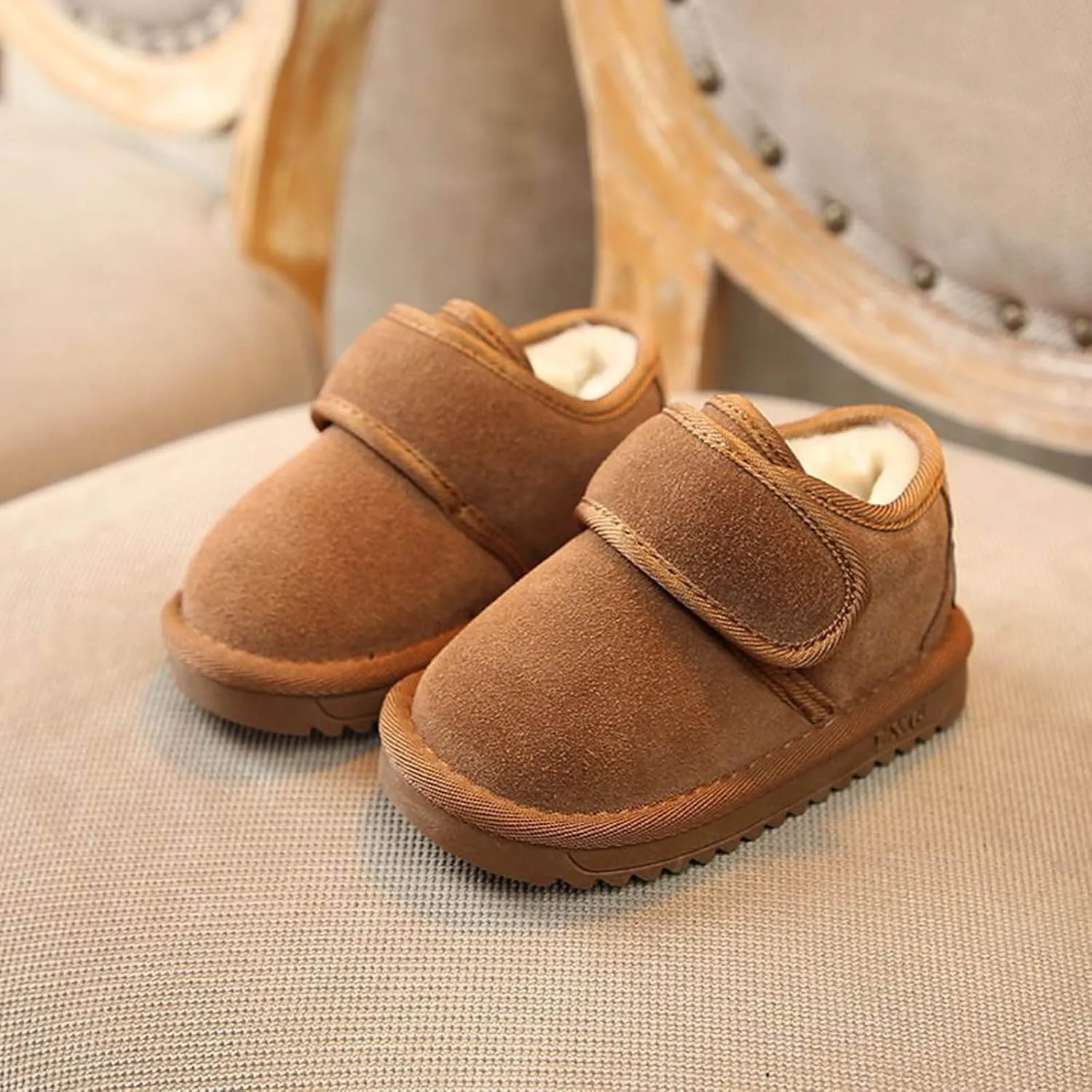 Toddler Suede Snow Boots for Boys Girl Faux Fur Lined Anti-Slip Ankle Winter Boots Plush Lined Slip On Shoes