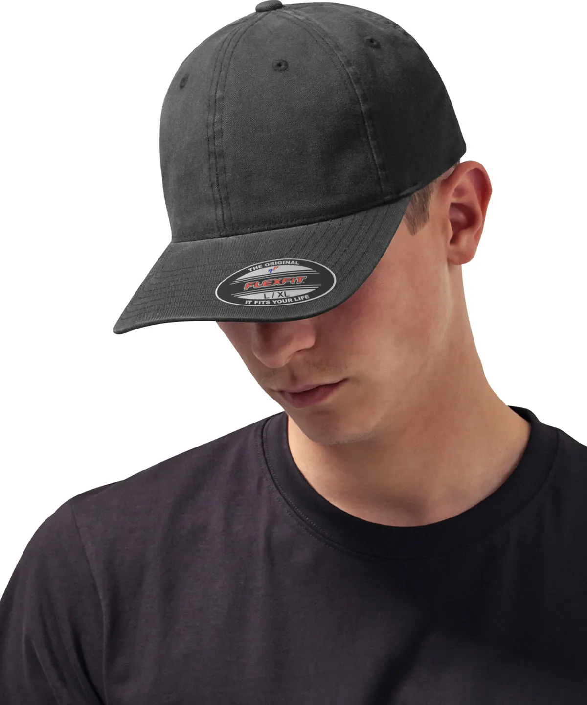 White - Flexfit garment washed cotton dad hat (6997)
