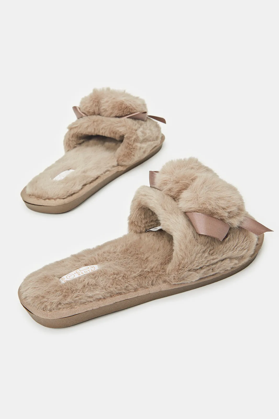 Women Taupe Pom Pom Slipper
