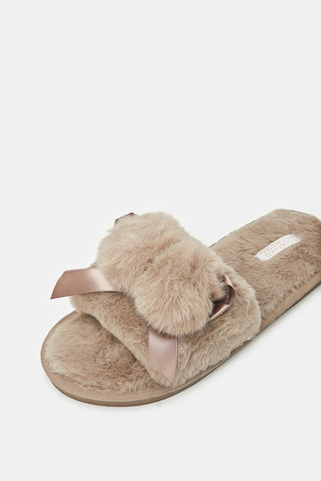 Women Taupe Pom Pom Slipper
