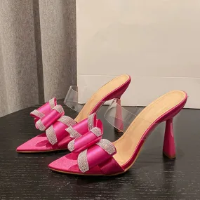 Women's 10cm bowknot Thin High Heel Mules