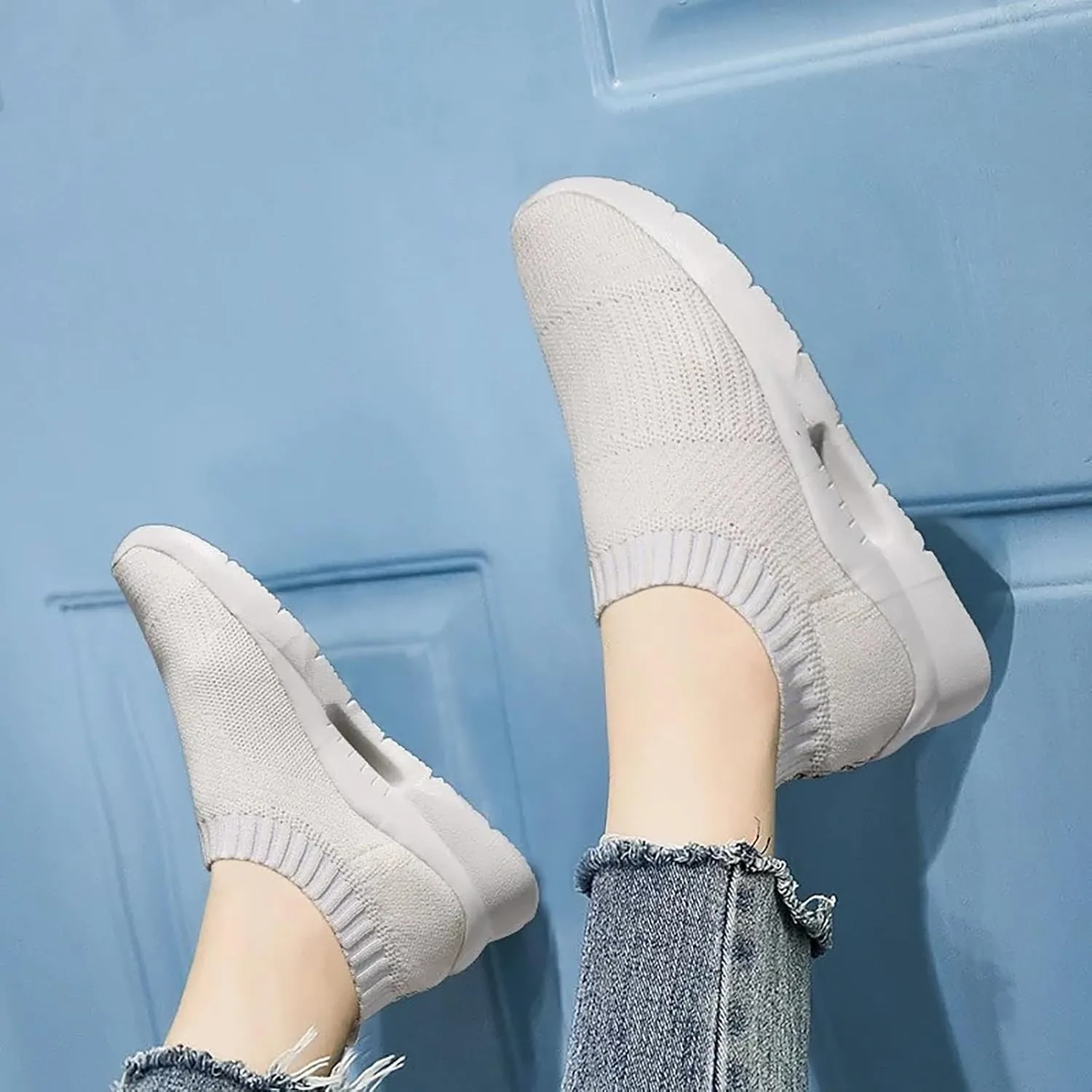 Womens Slip On Walking Shoes Lightweight Breathable Non Slip Womens Tennis Shoes High Top Woman Shoes Casual Women's Fashion Sneakers White Tennis Shoe Cross Trainer Shoe