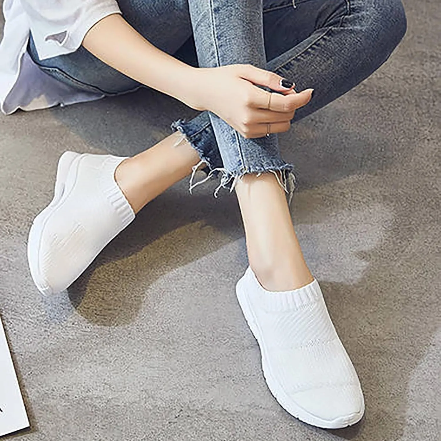 Womens Slip On Walking Shoes Lightweight Breathable Non Slip Womens Tennis Shoes High Top Woman Shoes Casual Women's Fashion Sneakers White Tennis Shoe Cross Trainer Shoe