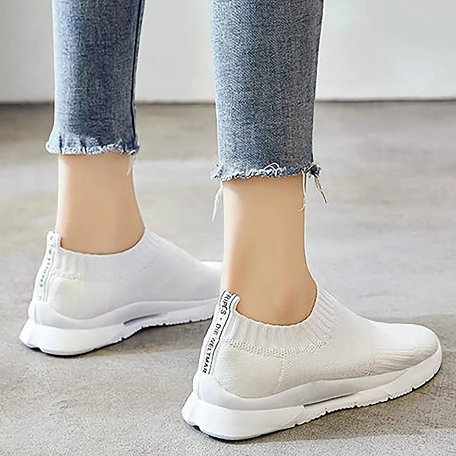 Womens Slip On Walking Shoes Lightweight Breathable Non Slip Womens Tennis Shoes High Top Woman Shoes Casual Women's Fashion Sneakers White Tennis Shoe Cross Trainer Shoe